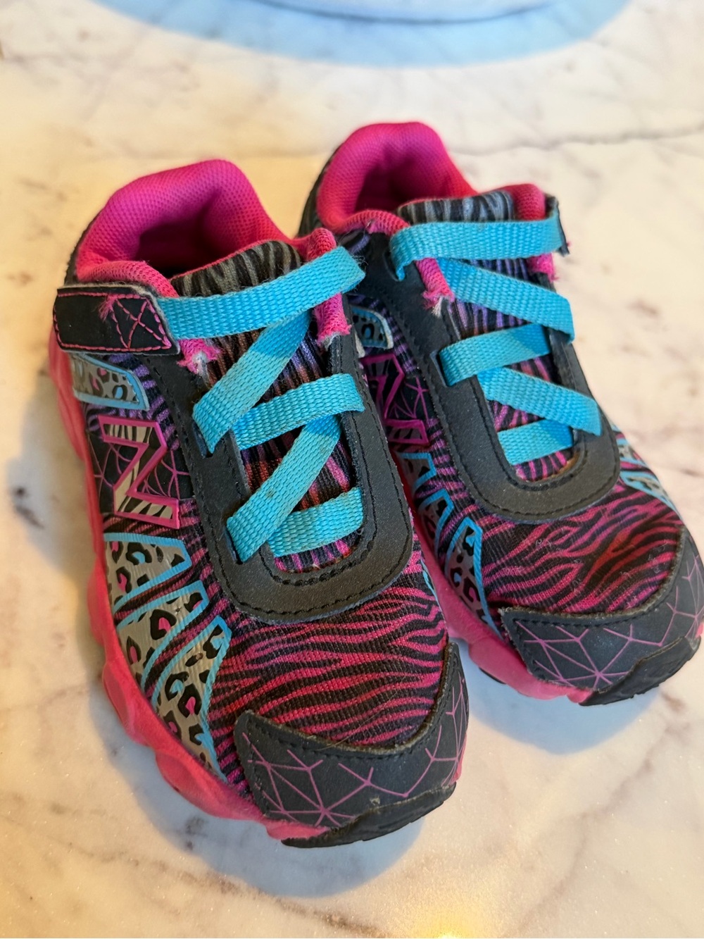 New Balance Kids Pink and Teal Animal Patterned Sneakers 8